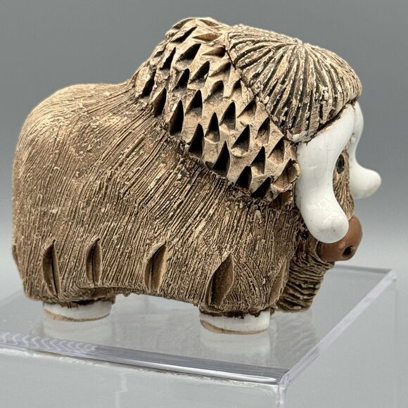 Vtg Artesania Rinconada Classic Musk Ox Figurine Signed Uruguay #2 Glazed Accent - Picture 3 of 9